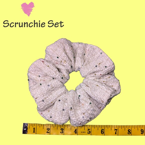 Leopard Print & Beaded Tweed Scrunchie Set - Picture 6 of 6